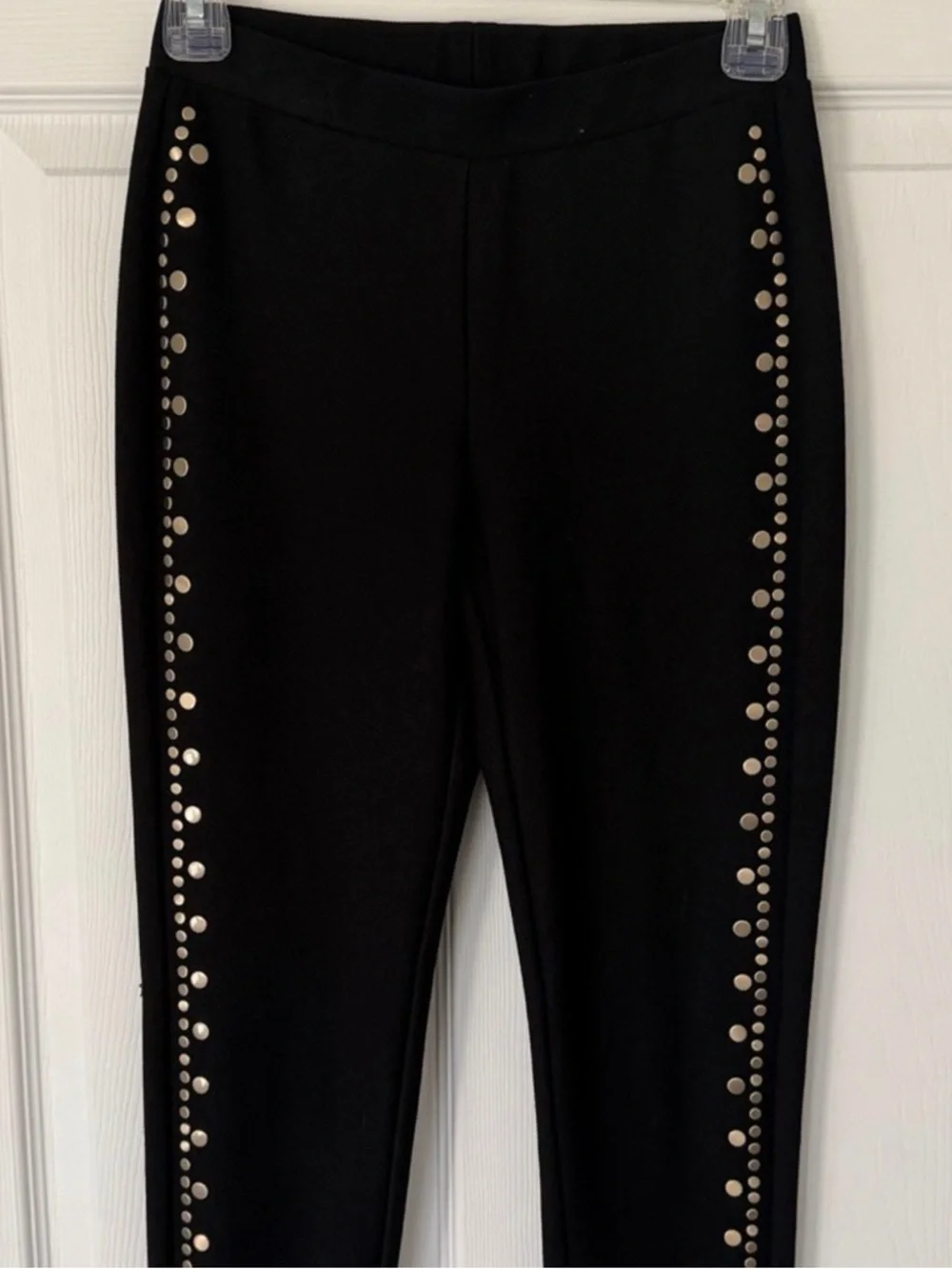 MICHAEL KORS Black Gold Studded Leggings XS Pull On Skinny Stretch Pants